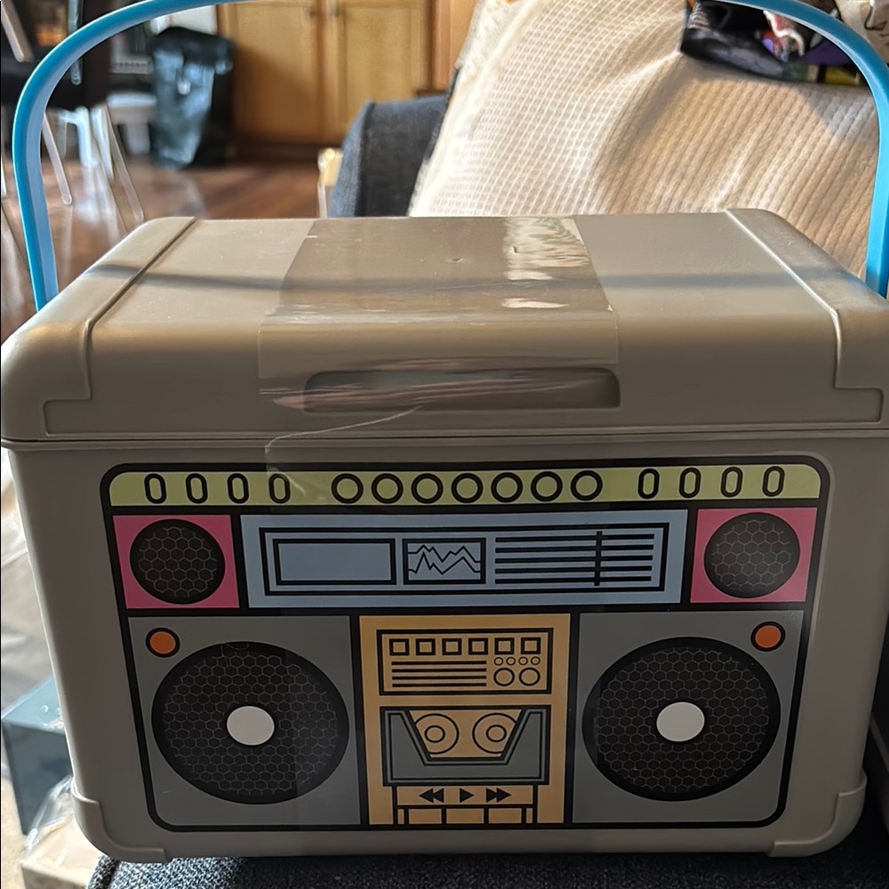 Kids Retro Boombox Storage Box - Gray with Blue Handle